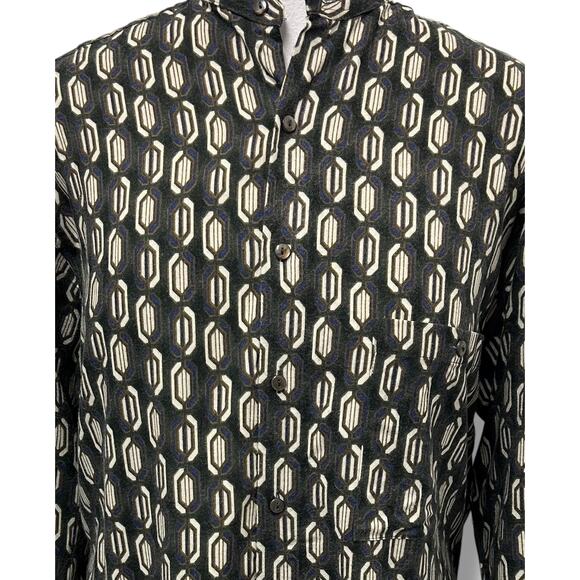 Vintage 90s Zeidler & Zeidler Geometric Pattern Rayon Dress Shirt S - Picture 2 of 10